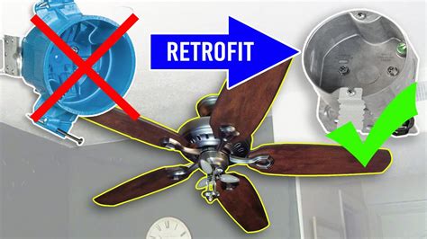 how to retrofit a junction box for a ceiling fan|retrofit ceiling fan mounting box.